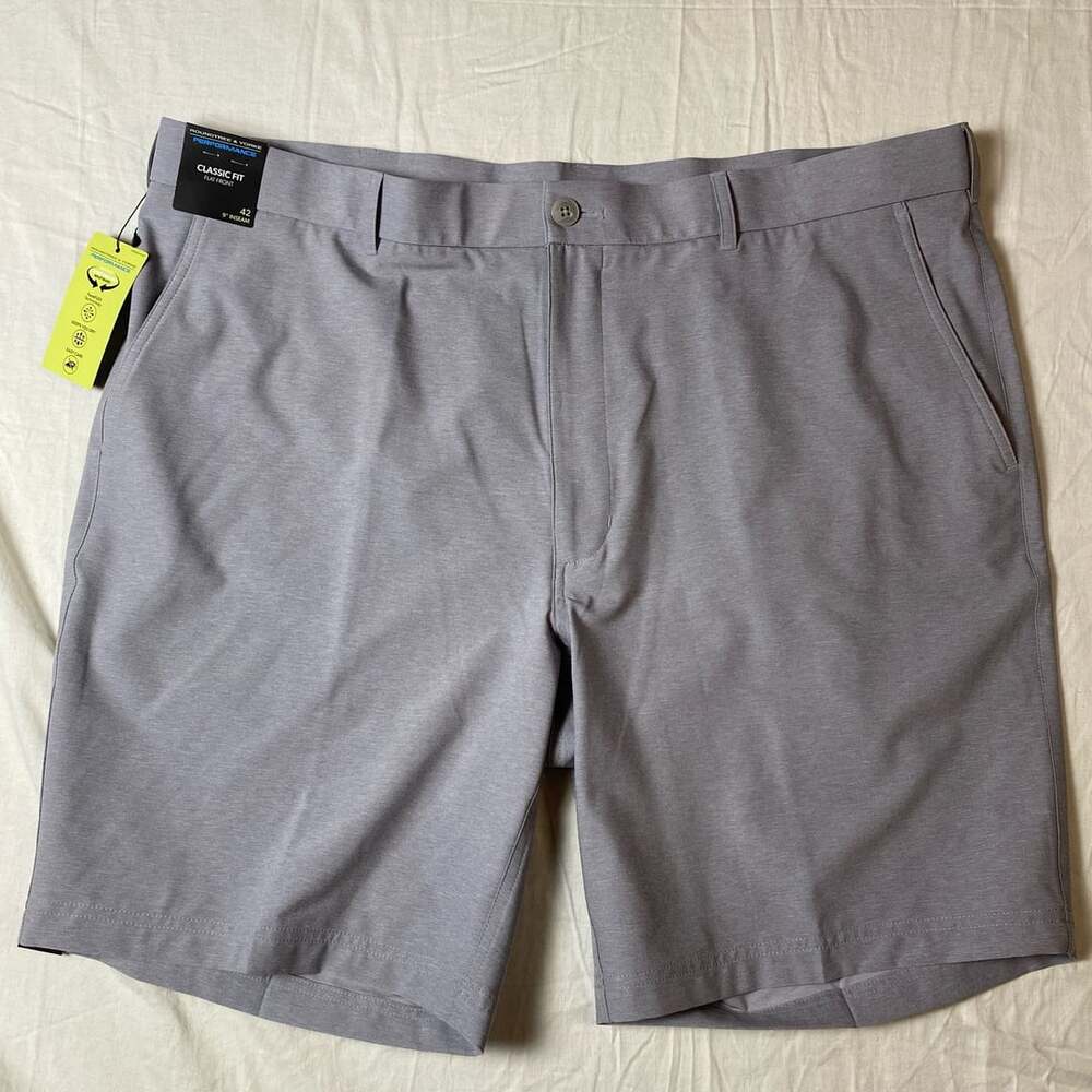 Roundtree & Yorke Performance Classic Fit Flat Front Shorts 42 Gray (1358)